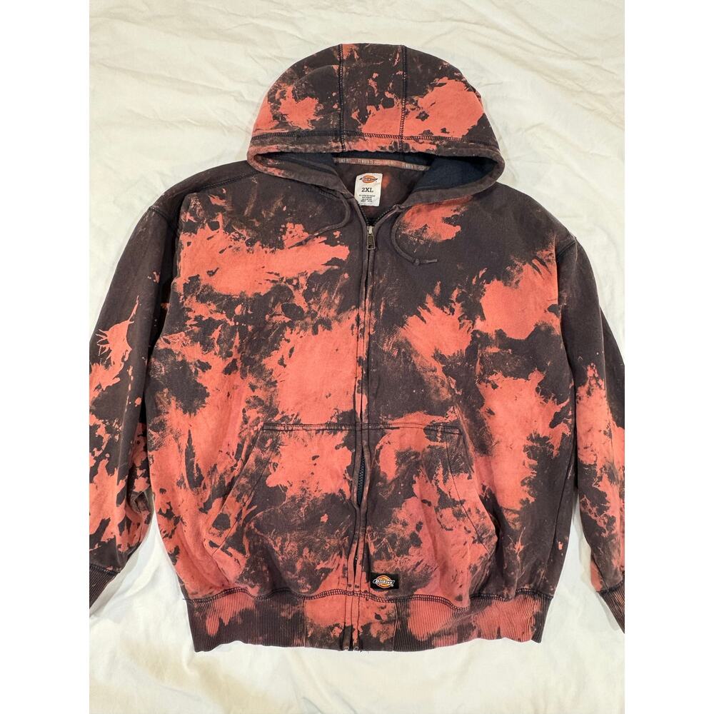 Dickies Bleached Tie Dyed Heavyweight Zip Up Workwear Hoodie 2XL